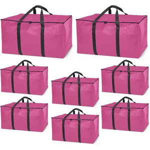 Heavy Duty Collapsible <b>Moving</b> Bags with Lids Large Storage <b>Boxes</b> with Backpack Straps and Zippers Pink - Product Image 1