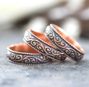 Anillo de Terapia Biomagnética de Cobre Sólido, Grabado con Motivos de Vidrio Vintage, Anillo de Dedo Resistente, Accesorios de Salud Ayurvédicos - Product Image 4