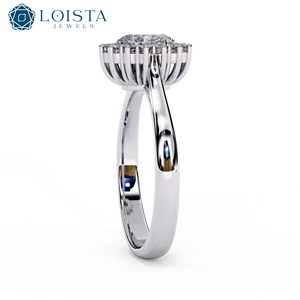 Anillo de Halo con Diamantes Cultivados en Laboratorio, Corte Ovalado, Estilo Floral, Oro Amarillo de 14K, Regalo de Compromiso o Boda para tu Pareja - Product Image 3