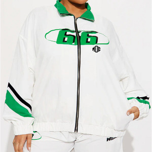 Trendy <b>White</b> Green 100% Cotton Winter Windbreaker Tracksuit Full Zip <b>Jackets</b> Loose Pants Lightweight Streetwear <b>Jacket</b> for <b>men</b> - Product Image 4