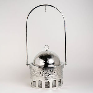 Luxury Mirror Silver Buffet Chafing Dish With Arabic Calligraphy Cutwork <b>Lid</b> And Low Profile Design - Product Image 6