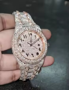 Mens Luxury Quartz Watch Moissanite Diamonds Iced Design Fashion <b>Coin</b> Style Glass Stainless Steel <b>Case</b> for Casual Party Wear - Product Image 2
