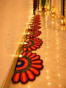New Arrival Luxury Handmade Floral Rangoli <b>Runner</b> for Diwali Decor Colorful Festival Floor Decoration with Tealight Holders - Product Image 2