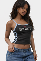 Top Corto Deportivo Personalizado para Mujer, Transpirable, de Verano, con Ribetes en Contraste, Ajustado, Estampado, sin Tirantes, con Logotipo Personalizado