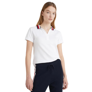 Camisa Polo Blanca para Mujer, Manga Corta, Algodón Piqué, Estilo Preppy, Cuello con Línea Brillante, Corte Regular, Transpirable - Product Image 3