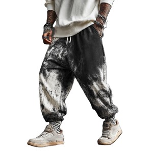 <b>Men's</b> <b>Tie</b> Dye Sweatpants Elastic Waist Drawstring Casual Joggers <b>Black</b> Gray Washed Knitted Cotton Street Style Autumn Wear - Product Image 1