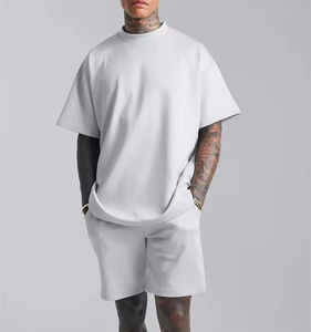 Custom Logo Printed Summer Casual Streetwear Breathable Knitted Short Sleeve Beach Jogging Suit Men Two Piece Short Sets <b>Tshirt</b> - Product Image 2