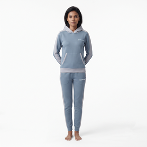 Custom Logo Women's Casual Hooded <b>Polyester</b> <b>Tracksuit</b> Regular Fit Two Tone Jogger Set Full Sleeve Winter Activewear - Product Image 3