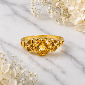 Natural <b>Citrine</b> Gemstone <b>Ring</b> Solid 925 Sterling Silver Yellow Gold Plated Classic Ornate Band Women's Anniversary <b>Ring</b> - Product Image 1