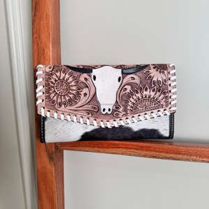 Embrague de Piel Auténtica para Mujer, Piel de Vaca Estampada, Tallado a Mano, Estilo Occidental, Multiusos, Novedad - Product Image 2