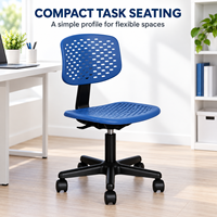 Chaise de bureau moderne sans accoudoirs en PP perforé, réglable en hauteur, pivotante, pour tâches variées