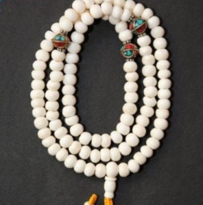 Mala de prière imprimé découpé à la presse, 108 perles rondes en os blanc - Product Image 2