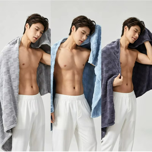 Bath <b>Towels</b> For Men Adults Teenagers Full Body <b>Wrap</b> Absorbent Large Coral Fleece Solid Color Home Use 70x140cm 90x170cm - Product Image 3