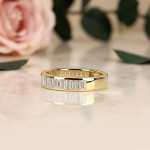 แหวนทองคำขาวประดับมอสซาไนต์ทรงบาแกตต์แบบ Eternity Band ดีไซน์หรูหราสำหรับทั้งชายและหญิง เหมาะสำหรับเป็นแหวนแต่งงาน - Product Image 4