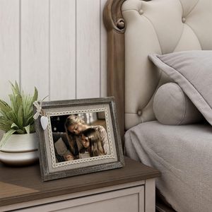 Vintage Wooden Photo <b>Frame</b> Shabby Nature Brown with <b>White</b> Heart and Favours for Wedding Burlap - Product Image 4