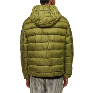 Men's Olive Green Hooded Puffer <b>Jacket</b> With Zipper Casual Windproof Autumn Wear Regular Fit Polyester Shell - Product Image 3