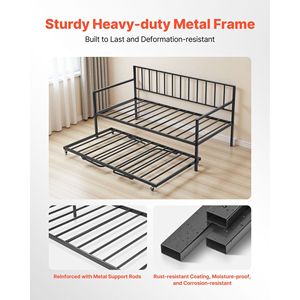 Letto a giorno matrimoniale in metallo con luci LED, ricarica USB, altezza regolabile e letto estraibile, piattaforma robusta - Product Image 4