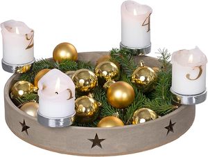 Centro de mesa navideño más vendido con velas, follaje y detalles de temporada para decoración festiva - Product Image 1