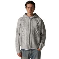 Sweat à capuche zippé gris en tricot torsadé avec design en tricot torsadé et capuche ajustable, idéal pour un confort et un style décontractés