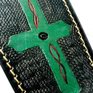 Funda de cuero pintada a mano de alta calidad, hecha en fábrica, para cuchillos de hoja fija. - Product Image 3