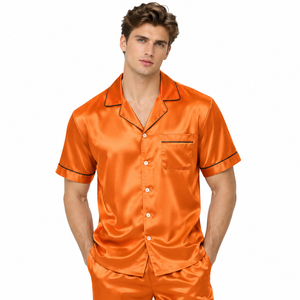 Men's <b>Short</b> <b>Sleeve</b> Silk Satin <b>Shirt</b> Turn Down Collar <b>Button</b> <b>Up</b> Top Casual Soft Silk Breathable Summer Wear Night <b>Shirt</b> Men - Product Image 2