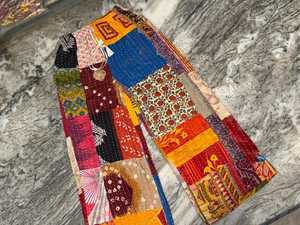 Hand-Stitched Kantha <b>Patchwork</b> Summer Eco-Friendly Breathable Palazzo Pants Upcycled Cotton Boho Festival Recycled Unisex - Product Image 5