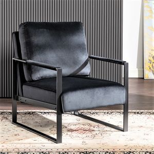 Poltrona Moderna Stile Mid-Century con Struttura in Metallo Quadrata, Classica Sedia con Braccioli per Casa, Ufficio, Soggiorno e Camera da Letto - Product Image 1