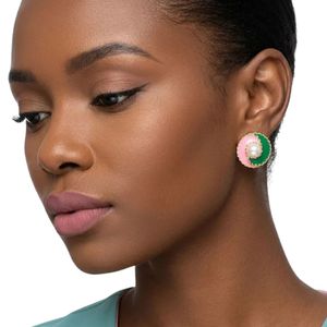 Boucles d'oreilles clous Yin Yang en or 14 carats rose et vert pour femme, bijoux de mode élégants, boucles d'oreilles rondes, cadeau de fête, accessoire stylé pour le quotidien - Product Image 6