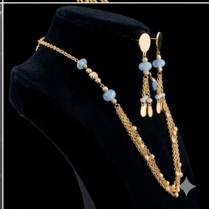 925 Silver Multi Strand <b>Blue</b> <b>Bead</b> Mala Necklace Set for Women Designer Earrings Traditional Fashion Jewelry - Product Image 4