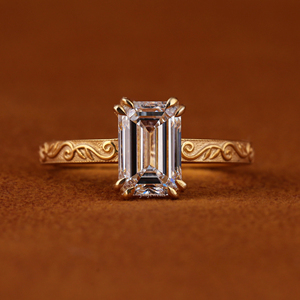 IGI Certified <b>Emerald</b> Cut Lab Grown Diamond Engagement <b>Ring</b> 14K Yellow Gold Vintage Solitaire Wedding <b>Ring</b> for Women - Product Image 1