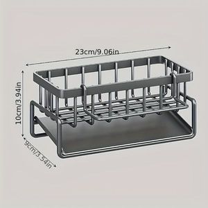 1 Pezzo Portaoggetti Elegante per Lavello in Acciaio Inossidabile Nero, Porta Spugne, Detersivi, Strofinacci e Spazzole, con Drenaggio Pratico - Product Image 6