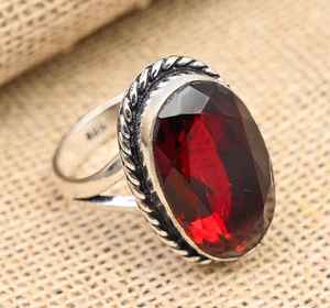Bague en pierre précieuse grenat rouge, argent sterling 925, bijoux faits à la main, cadeau d'anniversaire unique pour femmes - Product Image 4