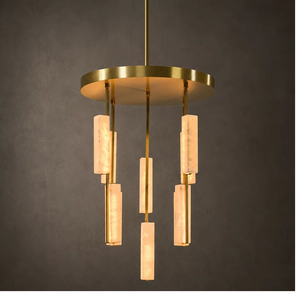 Brass Frame Alabaster Pendant <b>Light</b> Gold Finish LED Chandelier For Living Room Entryway Dining - Product Image 1