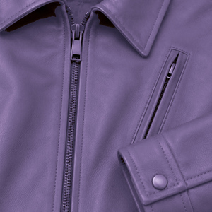 Men Purple Genuine Leather Coated Waterproof <b>Vintage</b> Stand Collar Front Zipper Closure Casual Winter <b>Bomber</b> <b>Jacket</b> - Product Image 5