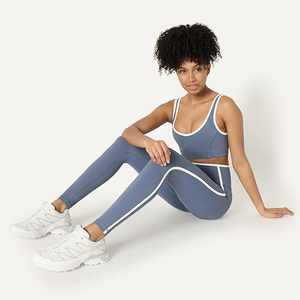Chic <b>Slate</b> Blue Comfort Scoop Neck Sports Bra with Contrast White Trim for Active Women - Product Image 4