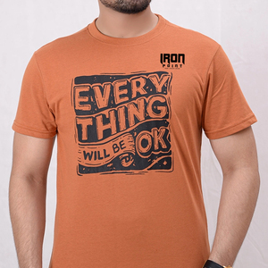 T-shirt à manches courtes pour homme Iron Point personnalisé, couleur orange rouille, imprimé lettres, col rond, décontracté - Product Image 6
