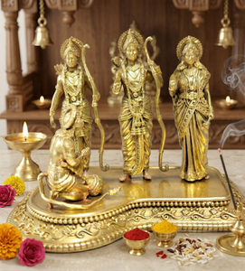 Idole de Ram Darbar plaquée laiton de Jaipur Metals |   Statue de dieu hindou 100% en laiton |   11 x 8 x 8,5 cm |   250 g |   Pooja et Cadeau - Product Image 1
