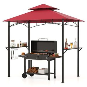 Gazebo Moderno Rosso per Barbecue da Esterno 8 X 5 X 8.4 ft Impermeabile con 2 Ripiani in Alluminio per Cortile o Parco - Product Image 3
