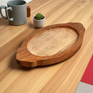 <b>Brownie</b> Sizzler Wooden <b>Tray</b>, Oval shape wooden Sizzler, Oval Shape, Brown, Pack of 1 - Product Image 1