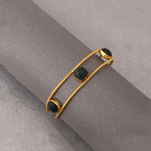 กำไลข้อมือมอสอาเกตแบบปรับได้ ดีไซน์เกลียวลวด ชุบทอง 18K ทำจากทองเหลืองประดับอัญมณี สำหรับผู้หญิง ของขวัญสำหรับเธอ - Product Image 3