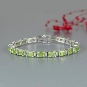 Natural Peridot Stone <b>Charm</b> Bracelet 925 Sterling Silver Gold Plated Luxury Green Gemstone Handmade Jewelry - Product Image 2