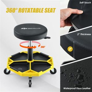 Sgabello Girevole Regolabile in Altezza per Carichi Pesanti, Giallo con Vassoio Porta Attrezzi, Capacità 150 kg per Stoccaggio Utensili - Product Image 6