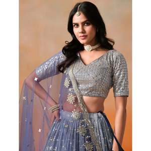 <b>Plus</b> <b>Size</b> Precious Blue <b>Sequins</b> Georgette Party Wear Lehenga Choli - Product Image 5