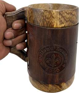 Mug en bois de chêne jumbo en forme de tonneau TIMELESS CRAFT - Finition mate, mug à bière artisanal de luxe avec un nouveau style chinois pour les cadeaux d'affaires - Product Image 1