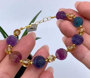 Pulsera de Fluorita Natural, Plata de Ley 925, Chapado en Oro de 14k, Joyería Fina Hecha a Mano, Regalo para Mujer, Venta al por Mayor, Estilo Vintage, IGI - Product Image 3