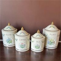 Ensemble de boîtes de cuisine en fer galvanisé de luxe, boîte à pain en métal, ensemble de contenants pour thé, café et sucre pour le rangement et la décoration du comptoir de la maison