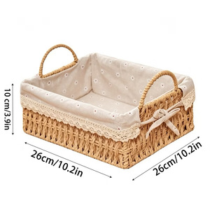 Cesta de Almacenamiento Rectangular de Mimbre con Forro de Algodón 22x22x9cm Estilo Bohemio para Organización del Dormitorio - Product Image 3