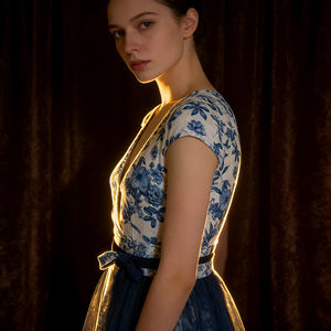 Oferta especial en la falda Temu Chic con estampado floral azul y cintura en contraste, falda larga hasta el suelo con superposición transparente para damas de honor. - Product Image 5