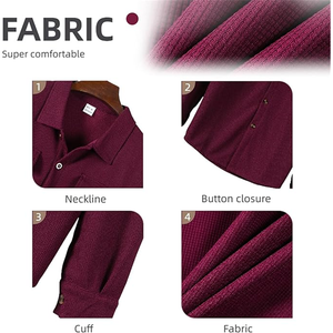 Chemise à manches longues en tissu gaufré bordeaux pour homme avec poches poitrine, col rabattu, tenue décontractée pour l'automne - Product Image 5