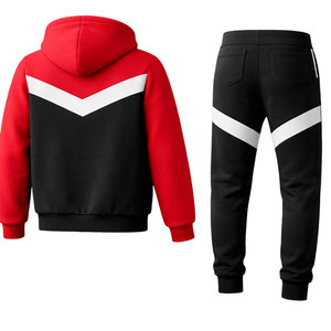 Ensemble de survêtement athlétique rouge et noir pour homme avec veste zippée et pantalon de jogging ajusté, tenue de sport pour la gym et le fitness - Product Image 3